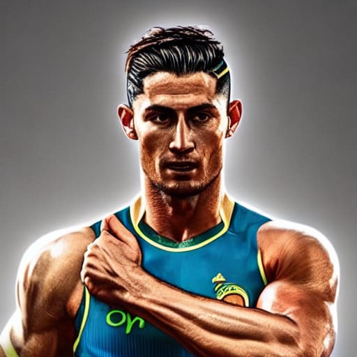  cr7 in free fire hyperrealistic, full body, detailed clothing, highly detailed, cinematic lighting, stunningly beautiful, intricate, sharp focus, f/1. 8, 85mm, (centered image composition), (professionally color graded), ((bright soft diffused light)), volumetric fog, trending on instagram, trending on tumblr, HDR 4K, 8K