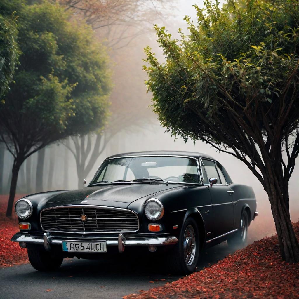  A black car getting scratched by branches from a bush hyperrealistic, full body, detailed clothing, highly detailed, cinematic lighting, stunningly beautiful, intricate, sharp focus, f/1. 8, 85mm, (centered image composition), (professionally color graded), ((bright soft diffused light)), volumetric fog, trending on instagram, trending on tumblr, HDR 4K, 8K