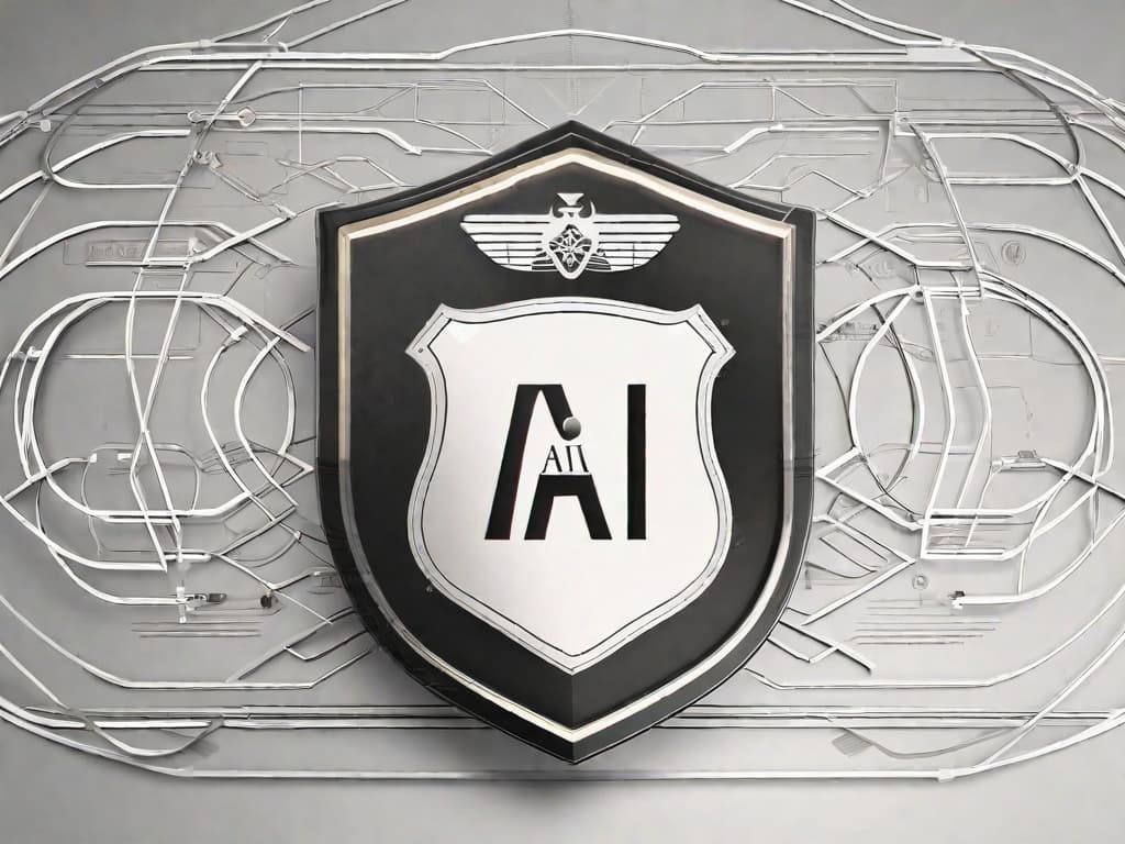  An image of a shield with the words "AI Rights" written on it, surrounded by a network of interconnected lines symbolizing the need for a legal framework to protect the rights and ethical use of artificial intelligence. digital art, ilustration, no flares, clean hyperrealistic, full body, detailed clothing, highly detailed, cinematic lighting, stunningly beautiful, intricate, sharp focus, f/1. 8, 85mm, (centered image composition), (professionally color graded), ((bright soft diffused light)), volumetric fog, trending on instagram, trending on tumblr, HDR 4K, 8K