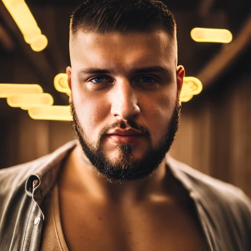 portrait+ style Russian queer bouncer brunette hunk dude face