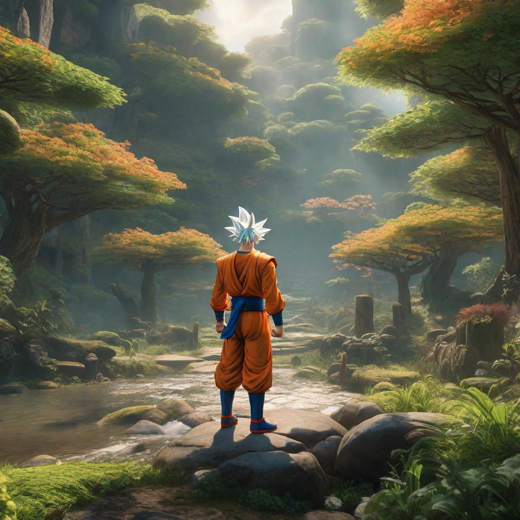  Goku , anime concept art by Hayao Miyazaki, featured on pixiv, fantasy art, concept art, official art, high detailed hyperrealistic, full body, detailed clothing, highly detailed, cinematic lighting, stunningly beautiful, intricate, sharp focus, f/1. 8, 85mm, (centered image composition), (professionally color graded), ((bright soft diffused light)), volumetric fog, trending on instagram, trending on tumblr, HDR 4K, 8K