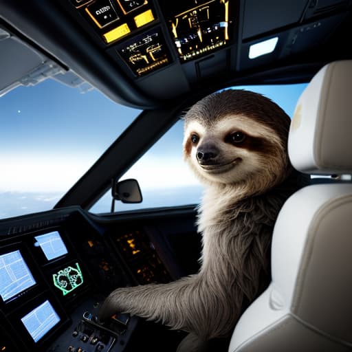  A cute and tiny sloth captain inside the Space Shuttle's control cockpit hyperrealistic, full body, detailed clothing, highly detailed, cinematic lighting, stunningly beautiful, intricate, sharp focus, f/1. 8, 85mm, (centered image composition), (professionally color graded), ((bright soft diffused light)), volumetric fog, trending on instagram, trending on tumblr, HDR 4K, 8K