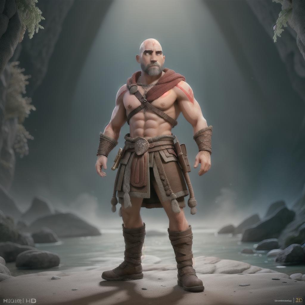  God of war hyperrealistic, full body, detailed clothing, highly detailed, cinematic lighting, stunningly beautiful, intricate, sharp focus, f/1. 8, 85mm, (centered image composition), (professionally color graded), ((bright soft diffused light)), volumetric fog, trending on instagram, trending on tumblr, HDR 4K, 8K