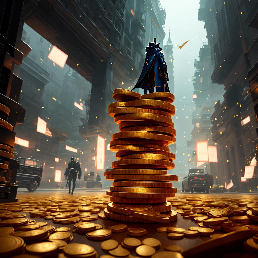  Stacks of cash with a gold Glock 19 ontop of it hyperrealistic, full body, detailed clothing, highly detailed, cinematic lighting, stunningly beautiful, intricate, sharp focus, f/1. 8, 85mm, (centered image composition), (professionally color graded), ((bright soft diffused light)), volumetric fog, trending on instagram, trending on tumblr, HDR 4K, 8K