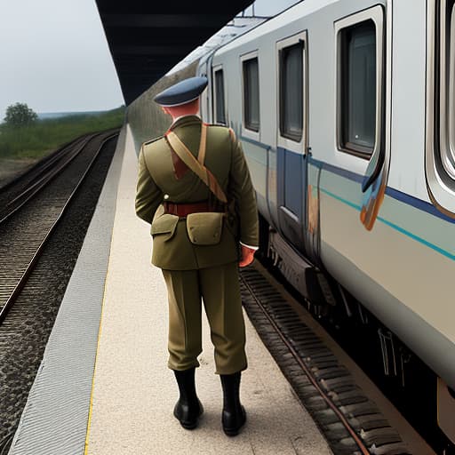  ww2 soldier looking at train