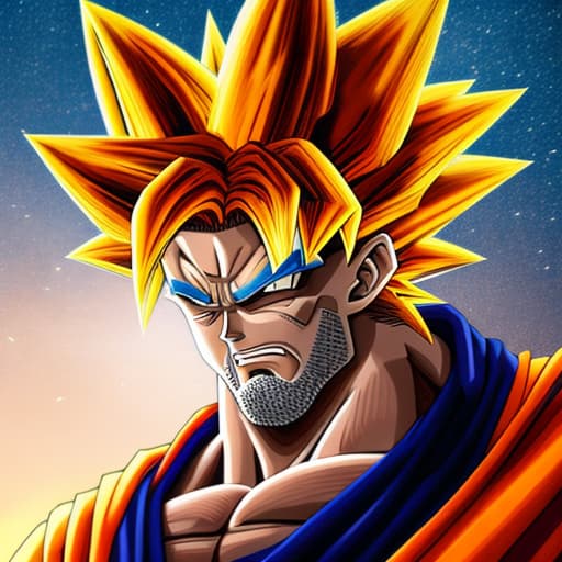 portrait+ style goku hyperrealistic, full body, detailed clothing, highly detailed, cinematic lighting, stunningly beautiful, intricate, sharp focus, f/1. 8, 85mm, (centered image composition), (professionally color graded), ((bright soft diffused light)), volumetric fog, trending on instagram, trending on tumblr, HDR 4K, 8K