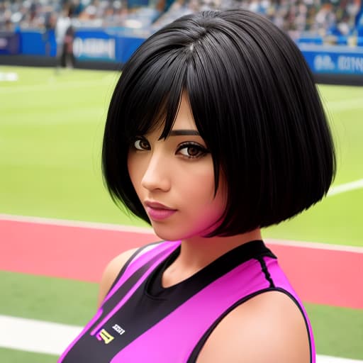  Black bob hair, big , show, women's game