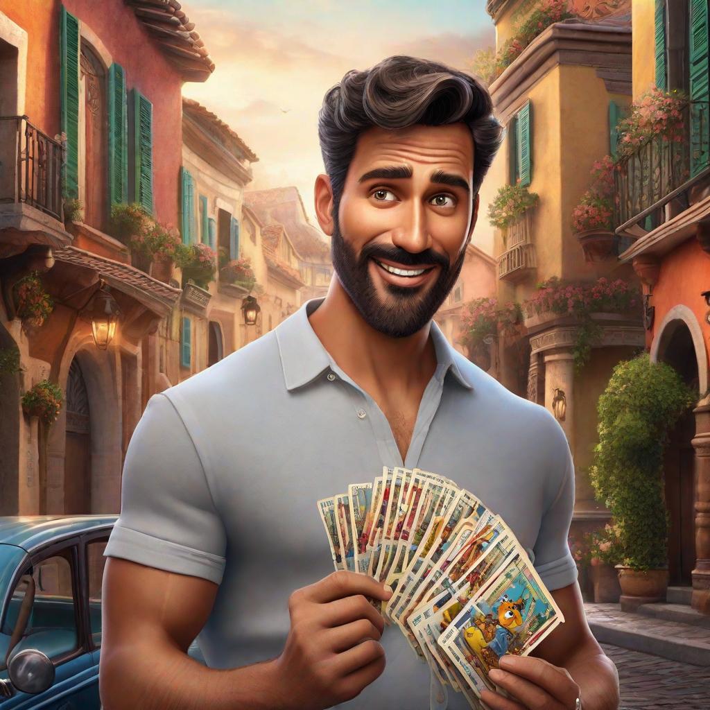  hombre anunciando con muchas ganas ganador de loteria , Disney Pixar poster, pixar movie style, animated disney cartoon face, disney face, portrait, cute face, round face, cartoon character, Disney character, Disney animated movies, Disney Pixar hyperrealistic, full body, detailed clothing, highly detailed, cinematic lighting, stunningly beautiful, intricate, sharp focus, f/1. 8, 85mm, (centered image composition), (professionally color graded), ((bright soft diffused light)), volumetric fog, trending on instagram, trending on tumblr, HDR 4K, 8K