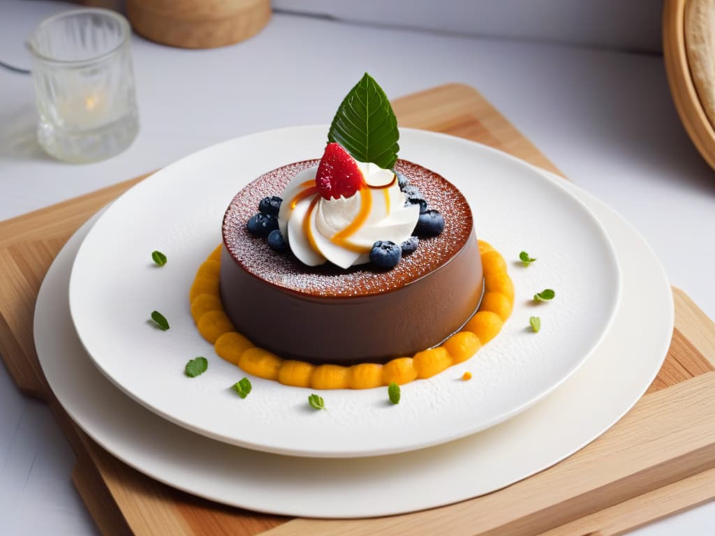  An ultradetailed image of a beautifully plated traditional African dessert, showcasing vibrant colors and intricate details of the dessert's textures and garnishes. The dessert is set on a minimalistic, elegant white plate, enhancing the visual appeal and highlighting the cultural richness of African culinary traditions. hyperrealistic, full body, detailed clothing, highly detailed, cinematic lighting, stunningly beautiful, intricate, sharp focus, f/1. 8, 85mm, (centered image composition), (professionally color graded), ((bright soft diffused light)), volumetric fog, trending on instagram, trending on tumblr, HDR 4K, 8K