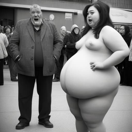  Crazy man staring at a fat woman