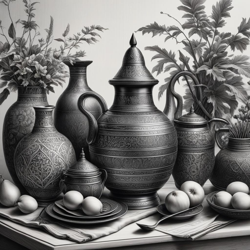  Turkish still life, a low detailed drawing by hand, lines written in black ink on a white background, simple forms. hyperrealistic, full body, detailed clothing, highly detailed, cinematic lighting, stunningly beautiful, intricate, sharp focus, f/1. 8, 85mm, (centered image composition), (professionally color graded), ((bright soft diffused light)), volumetric fog, trending on instagram, trending on tumblr, HDR 4K, 8K