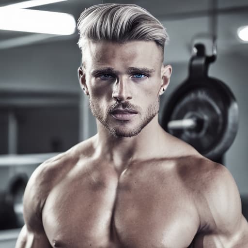 portrait+ style Russian queer fitness model blonde hunk dude face