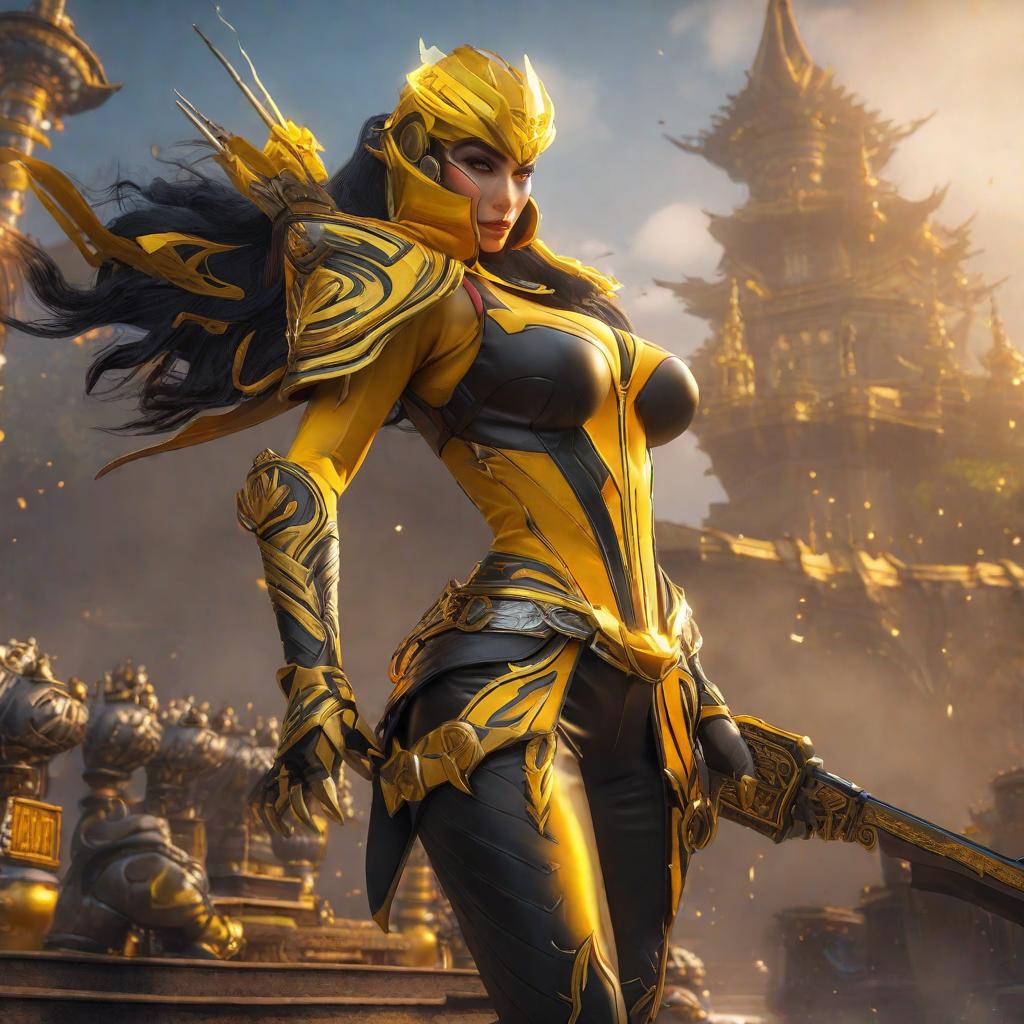  Make an avatar for the HDHR clan in mobile legends (esports) in yellow. The inscription is required "HDHR_MLBB" hyperrealistic, full body, detailed clothing, highly detailed, cinematic lighting, stunningly beautiful, intricate, sharp focus, f/1. 8, 85mm, (centered image composition), (professionally color graded), ((bright soft diffused light)), volumetric fog, trending on instagram, trending on tumblr, HDR 4K, 8K