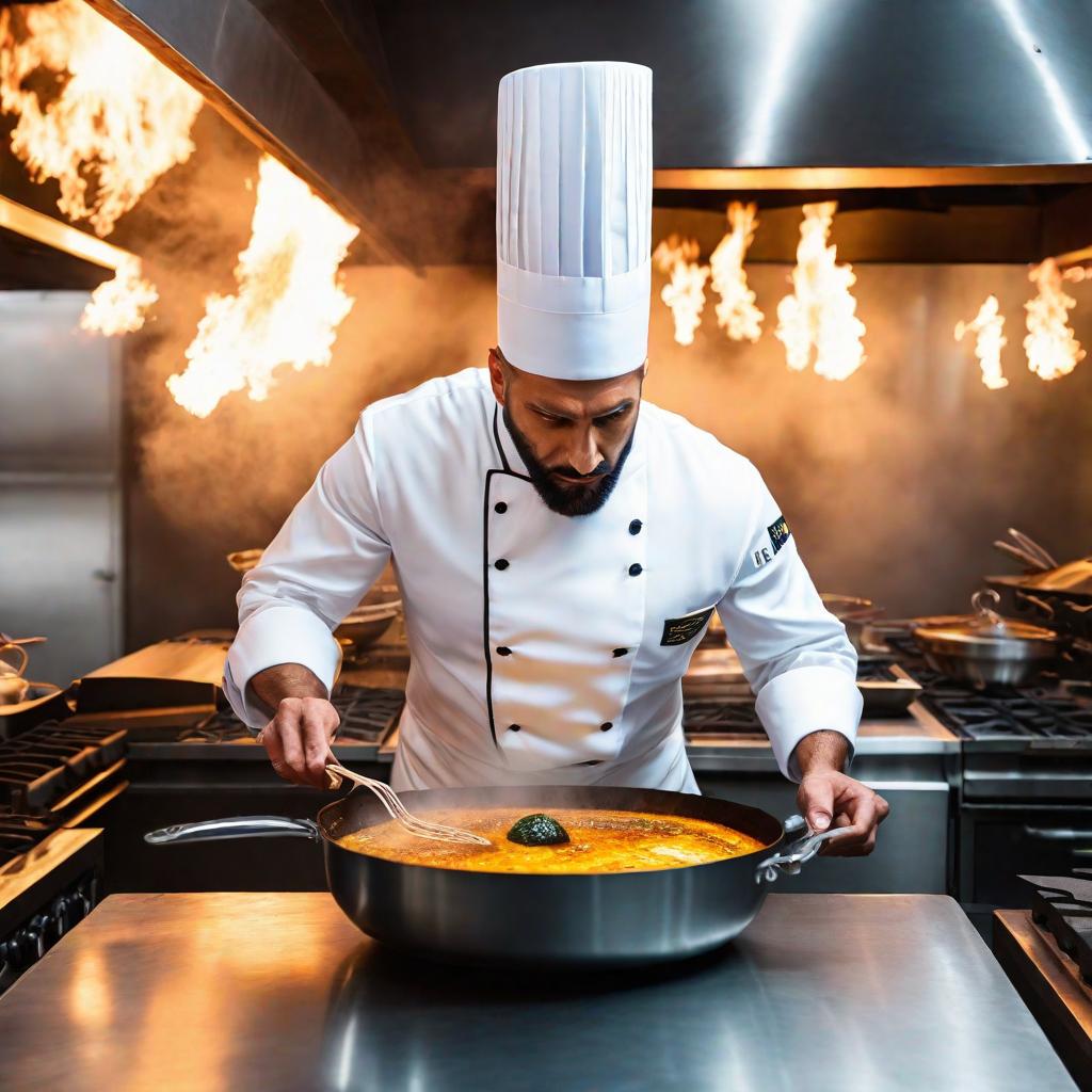  an eyeball in chefs hat is cooking a vision in fire matrix hyperrealistic, full body, detailed clothing, highly detailed, cinematic lighting, stunningly beautiful, intricate, sharp focus, f/1. 8, 85mm, (centered image composition), (professionally color graded), ((bright soft diffused light)), volumetric fog, trending on instagram, trending on tumblr, HDR 4K, 8K