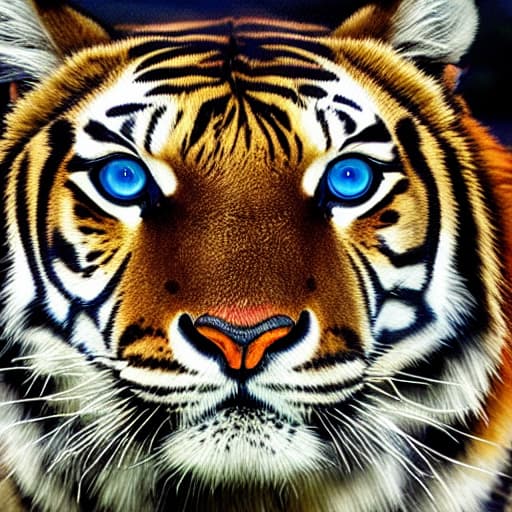  A robotic tiger with glowing eyes and metallic fur. Apply the Following Styles 3Drenderer hyperrealistic, full body, detailed clothing, highly detailed, cinematic lighting, stunningly beautiful, intricate, sharp focus, f/1. 8, 85mm, (centered image composition), (professionally color graded), ((bright soft diffused light)), volumetric fog, trending on instagram, trending on tumblr, HDR 4K, 8K