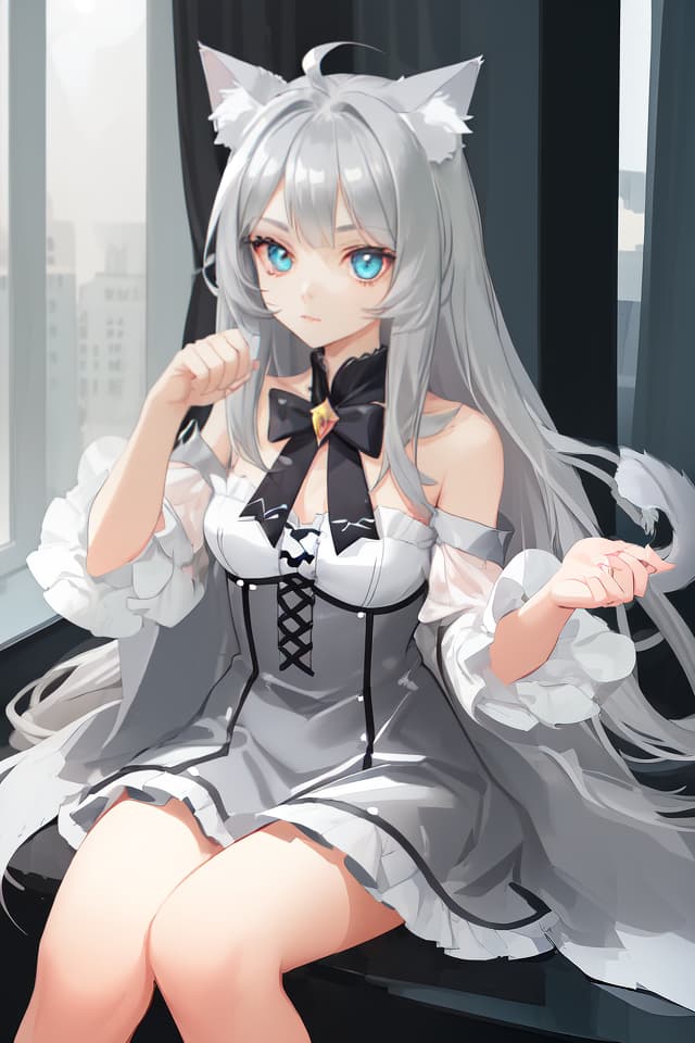  Cat ear silver hair beautiful girl cute