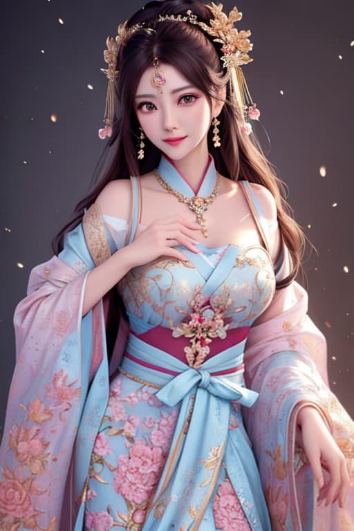  best quality, masterpiece, highres, 1girl,blush,(seductive smile:0.8),star shaped pupils,china hanfu,hair ornament,necklace, jewelry,Beautiful face,upon body, tyndall effect,photorealistic, dark studio, rim lighting, two tone lighting,(high detailed skin:1.2), 8k uhd, dslr, soft lighting, high quality, volumetric lighting, candid, Photograph, high resolution, 4k, 8k, Bokeh hyperrealistic, full body, detailed clothing, highly detailed, cinematic lighting, stunningly beautiful, intricate, sharp focus, f/1. 8, 85mm, (centered image composition), (professionally color graded), ((bright soft diffused light)), volumetric fog, trending on instagram, trending on tumblr, HDR 4K, 8K