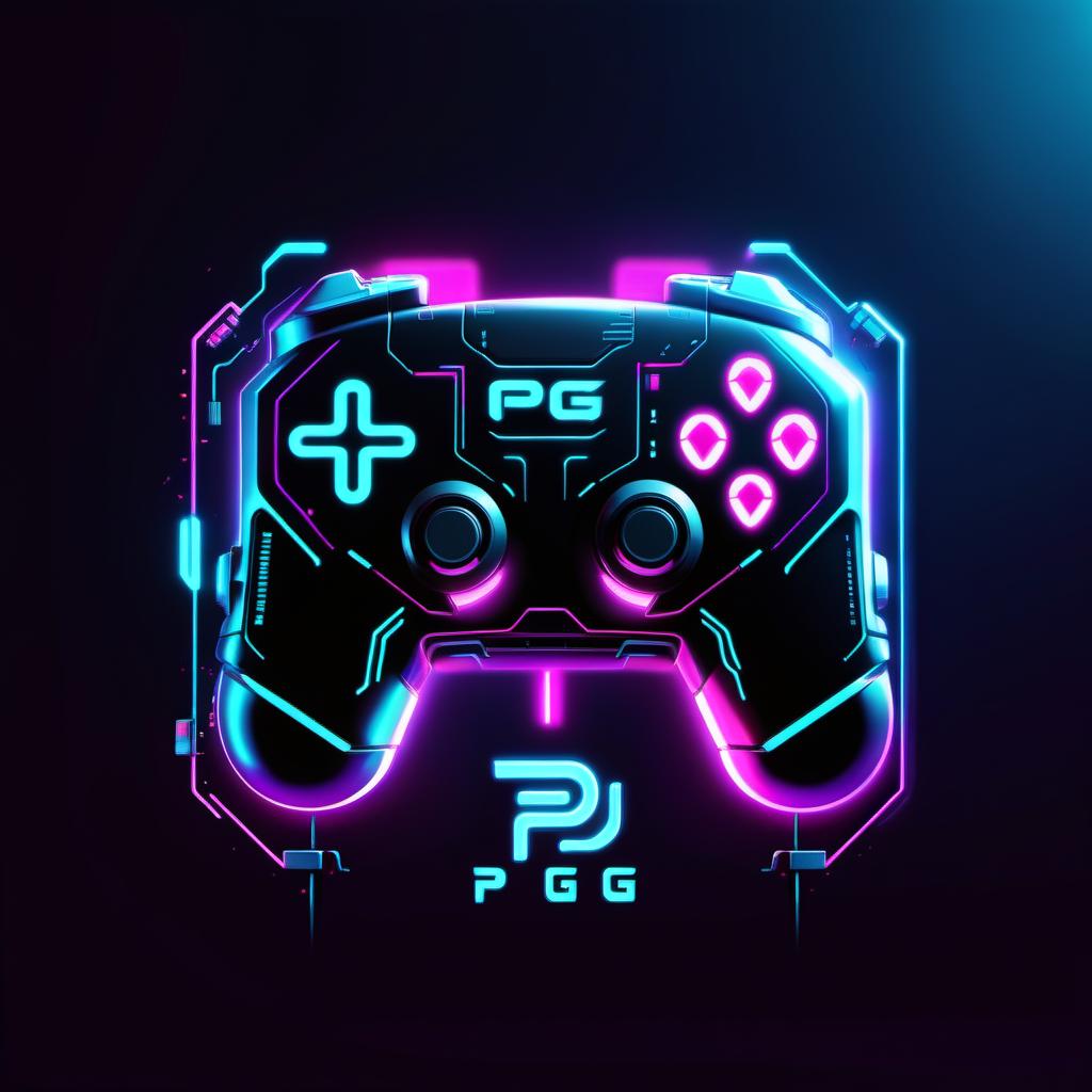  cyberpunk game style Create a logo The letters P and G should form a game controller . neon, dystopian, futuristic, digital, vibrant, detailed, high contrast, reminiscent of cyberpunk genre video games
