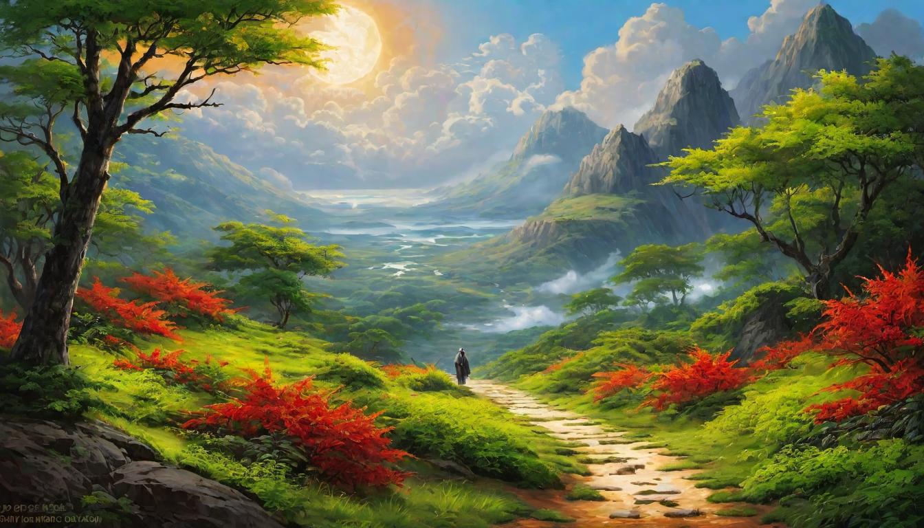  digital painting of A lush, radiant path leading to paradise, contrasted with a thorny, fiery path leading to torment, figures (male and female) making their choice at the crossroads, divine will, holiness, moral decision looking at viewer, dynamic pose, (intricate details, masterpiece, best quality)