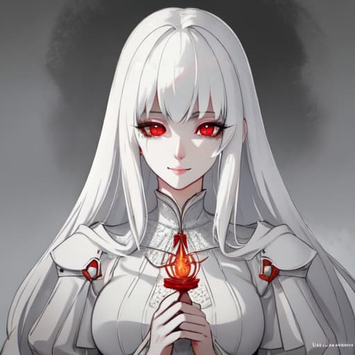  a girl manhua character with white hair and red eyes with white skin wearing noble dress and siting on the throne hyperrealistic, full body, detailed clothing, highly detailed, cinematic lighting, stunningly beautiful, intricate, sharp focus, f/1. 8, 85mm, (centered image composition), (professionally color graded), ((bright soft diffused light)), volumetric fog, trending on instagram, trending on tumblr, HDR 4K, 8K