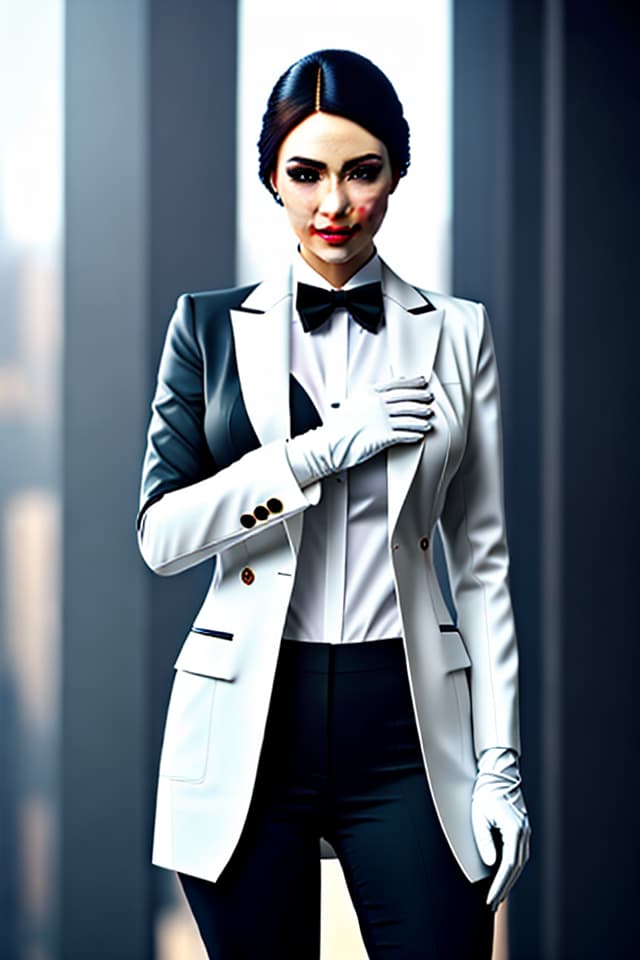  True, portrait, enthusiastic, white -collar, white gloves, coffee, light tracking hyperrealistic, full body, detailed clothing, highly detailed, cinematic lighting, stunningly beautiful, intricate, sharp focus, f/1. 8, 85mm, (centered image composition), (professionally color graded), ((bright soft diffused light)), volumetric fog, trending on instagram, trending on tumblr, HDR 4K, 8K