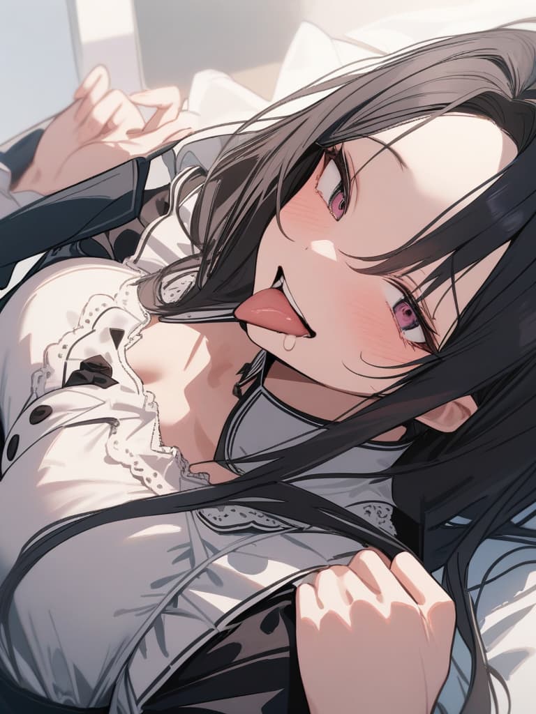  Gles, black hair, id, maid, shot, facial shot, inserted into , , removed clothes, s, ecstatic expressions, tongue out of the mouth and drooling, Iki crazy. Mentally destroyed, young , masterpiece, best quality,8k,ultra detailed,high resolution,an extremely delicate and beautiful,hyper detail