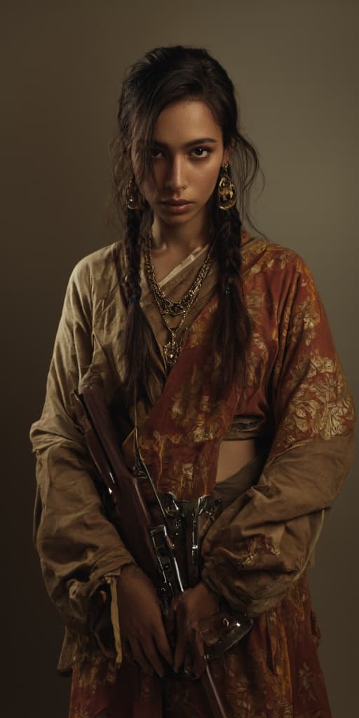  good quality, high quality, a indian girl with gun