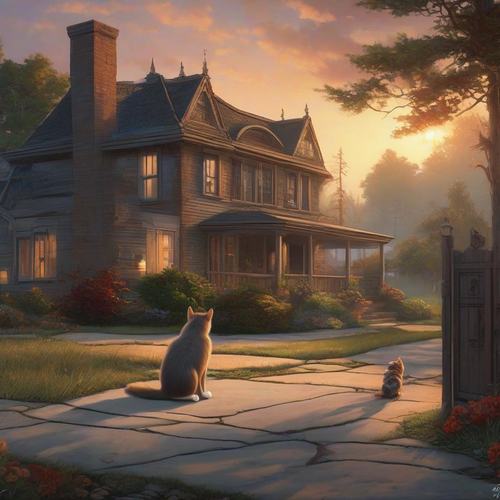  A comic strip based on the Tom and Jerry cartoon with Tom chasing Jerry in front of a house, oil painting, comic style. hyperrealistic, full body, detailed clothing, highly detailed, cinematic lighting, stunningly beautiful, intricate, sharp focus, f/1. 8, 85mm, (centered image composition), (professionally color graded), ((bright soft diffused light)), volumetric fog, trending on instagram, trending on tumblr, HDR 4K, 8K