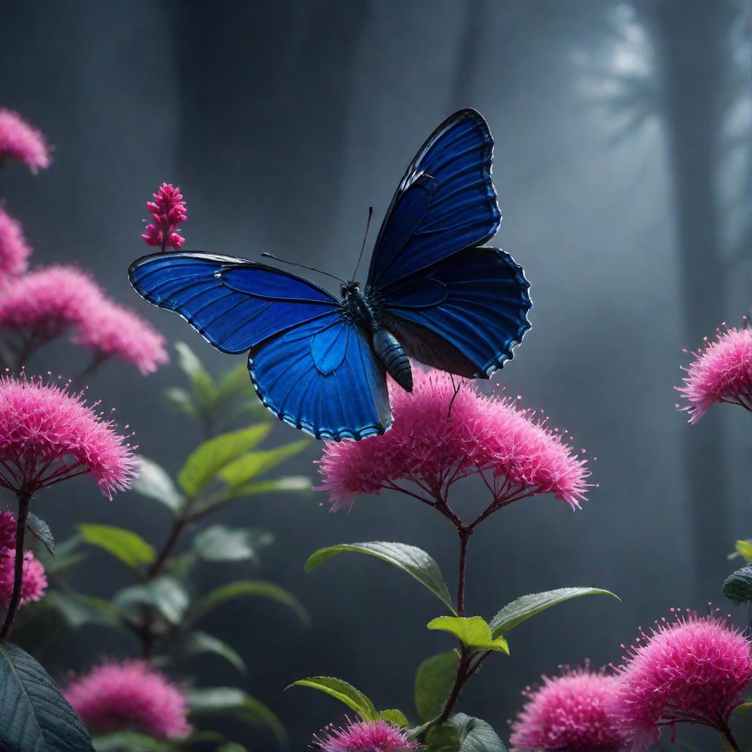  create an image of a dark blue butterfly with bright pink edges flying down from the heavens with a transparent silhouette of anangel in the backrounds hyperrealistic, full body, detailed clothing, highly detailed, cinematic lighting, stunningly beautiful, intricate, sharp focus, f/1. 8, 85mm, (centered image composition), (professionally color graded), ((bright soft diffused light)), volumetric fog, trending on instagram, trending on tumblr, HDR 4K, 8K