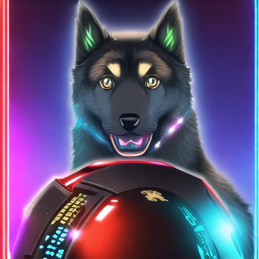  futuristic spy gear German Shepard, (Ultra high definition) mars, lasers, gold, red, green, black, blue, led, vibrant, bright, hidden Bitcoin logo in background