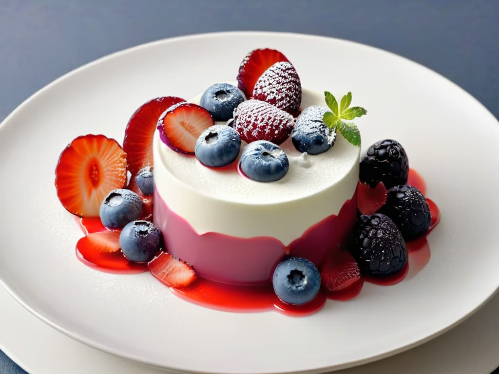  A closeup, ultradetailed image of a beautifully plated fermented dessert, showcasing intricate layers of creamy yogurt parfait, tangy fermented berries, and delicate fermented honeycomb garnish on a sleek, modern, minimalist dish. hyperrealistic, full body, detailed clothing, highly detailed, cinematic lighting, stunningly beautiful, intricate, sharp focus, f/1. 8, 85mm, (centered image composition), (professionally color graded), ((bright soft diffused light)), volumetric fog, trending on instagram, trending on tumblr, HDR 4K, 8K