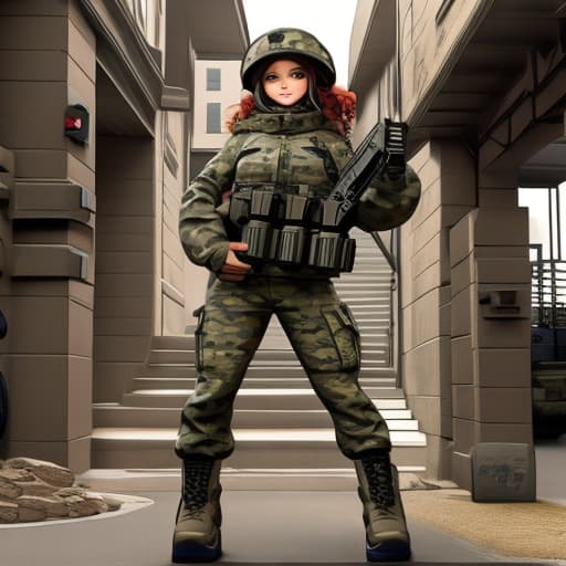  Camouflage Full Body Machine Gun Girls Cyber