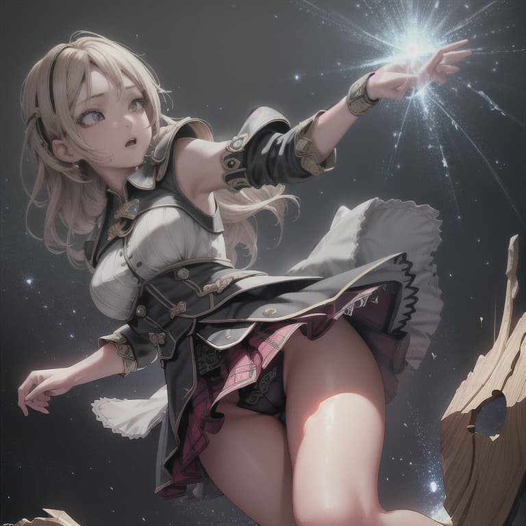  (8K, high resolution), (masterpiece, best quality:1.2), highres, perfect anatomy,miniskirt fully clothed,light particles, soft lighting, volumetric lighting, intricate details, finely detailed