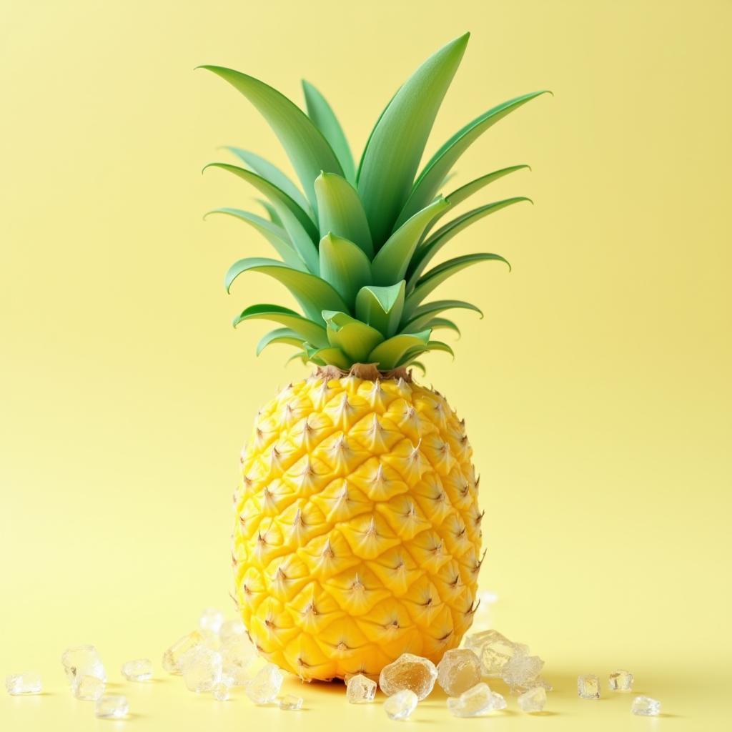  good quality, high quality, tropical vibes freshly cut pineapple with icy condensation, exotic refreshment 3d rendering for summer concept