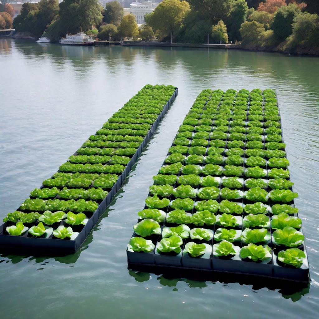  Create an image of a small-scale, efficient hydroponic system situated on a river in San Francisco. The system consists of squared 4' by 8' sections of polyethylene foam, approximately 40% of the initial thickness, floating on the water. Each section is fitted with PVC structures supporting hydroponic baskets, which use rockwool as the growth medium. The plants in the baskets are industrial hemp. These hydroponic sections can be adjusted in height with rope wire. The backdrop features San Francisco's river hardscape with concrete materials, and recognizable city landmarks are visible to set the location context. hyperrealistic, full body, detailed clothing, highly detailed, cinematic lighting, stunningly beautiful, intricate, sharp focus, f/1. 8, 85mm, (centered image composition), (professionally color graded), ((bright soft diffused light)), volumetric fog, trending on instagram, trending on tumblr, HDR 4K, 8K