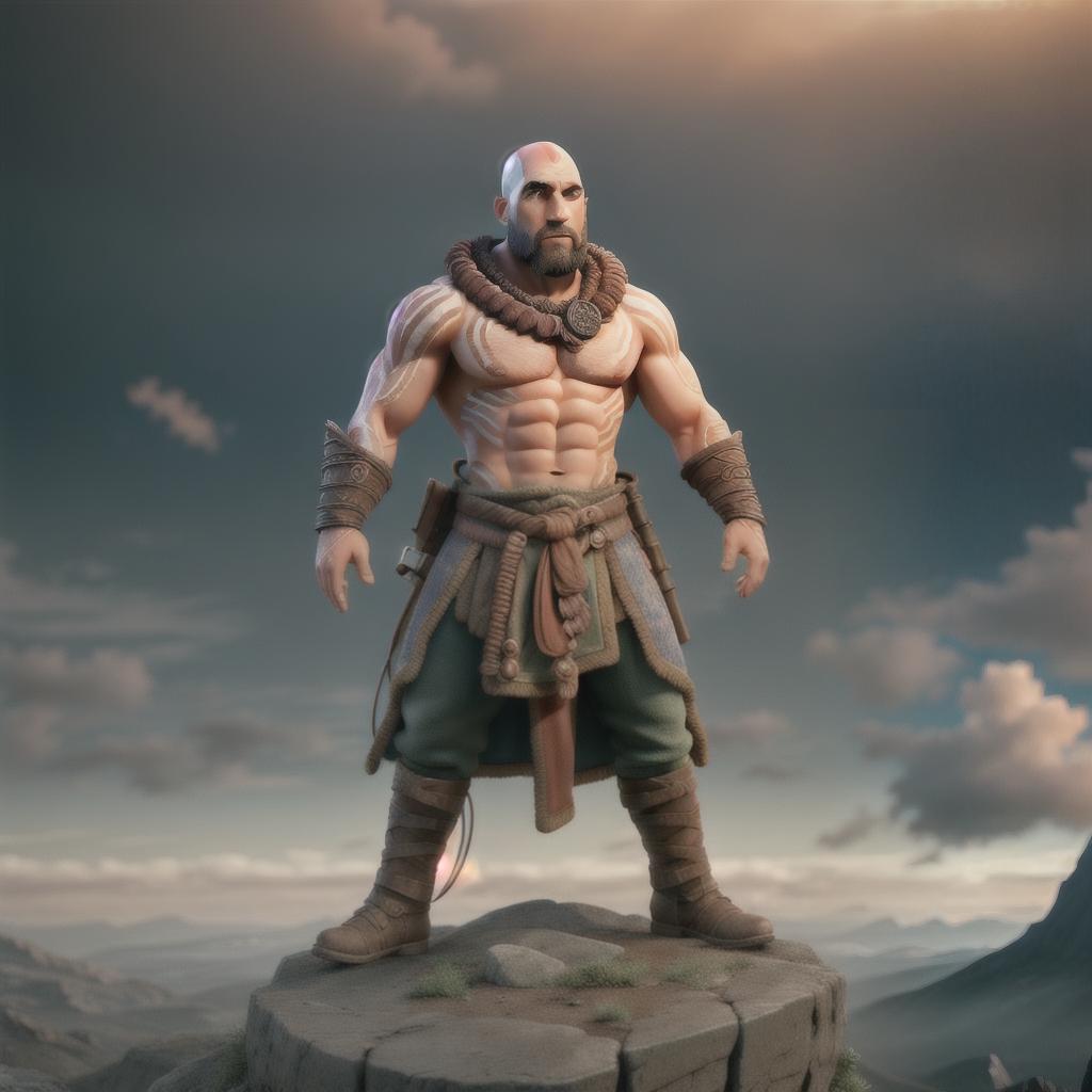  God of war hyperrealistic, full body, detailed clothing, highly detailed, cinematic lighting, stunningly beautiful, intricate, sharp focus, f/1. 8, 85mm, (centered image composition), (professionally color graded), ((bright soft diffused light)), volumetric fog, trending on instagram, trending on tumblr, HDR 4K, 8K