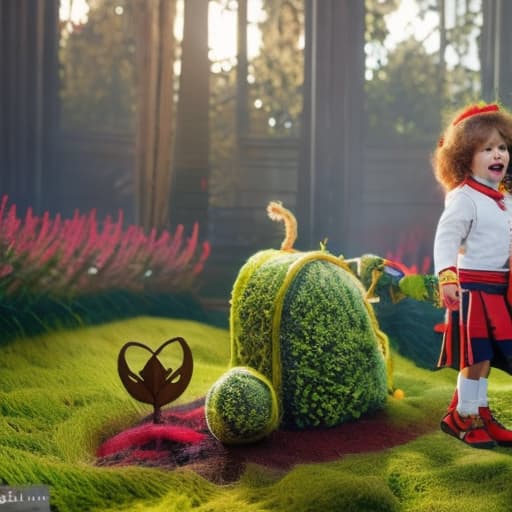 wa-vy style children singing in the garden hyperrealistic, full body, detailed clothing, highly detailed, cinematic lighting, stunningly beautiful, intricate, sharp focus, f/1. 8, 85mm, (centered image composition), (professionally color graded), ((bright soft diffused light)), volumetric fog, trending on instagram, trending on tumblr, HDR 4K, 8K