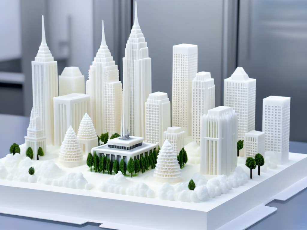  A closeup, highresolution image of a delicate, intricate sugar sculpture of a futuristic cityscape created using 3D printing technology in a sleek, modern kitchen setting. The sculpture features towering skyscrapers, flying cars, and intricate details, showcasing the innovative possibilities of 3D printing in the realm of pastry and dessert decoration. hyperrealistic, full body, detailed clothing, highly detailed, cinematic lighting, stunningly beautiful, intricate, sharp focus, f/1. 8, 85mm, (centered image composition), (professionally color graded), ((bright soft diffused light)), volumetric fog, trending on instagram, trending on tumblr, HDR 4K, 8K