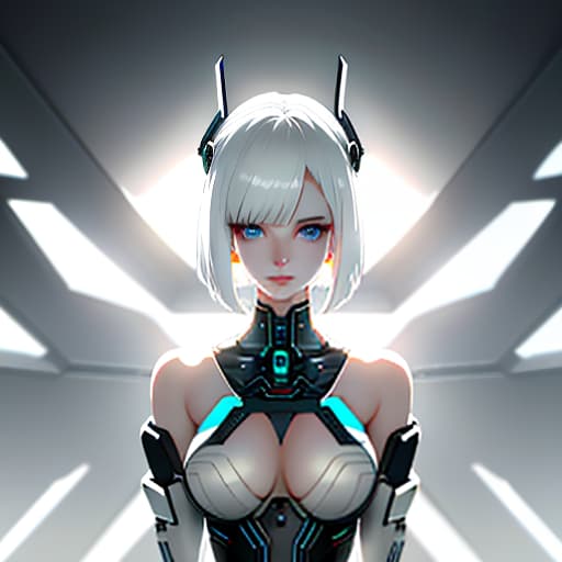  A girl android with a short crop and white hair, with a bandage on her eyes, in a floor length dress. hyperrealistic, full body, detailed clothing, highly detailed, cinematic lighting, stunningly beautiful, intricate, sharp focus, f/1. 8, 85mm, (centered image composition), (professionally color graded), ((bright soft diffused light)), volumetric fog, trending on instagram, trending on tumblr, HDR 4K, 8K