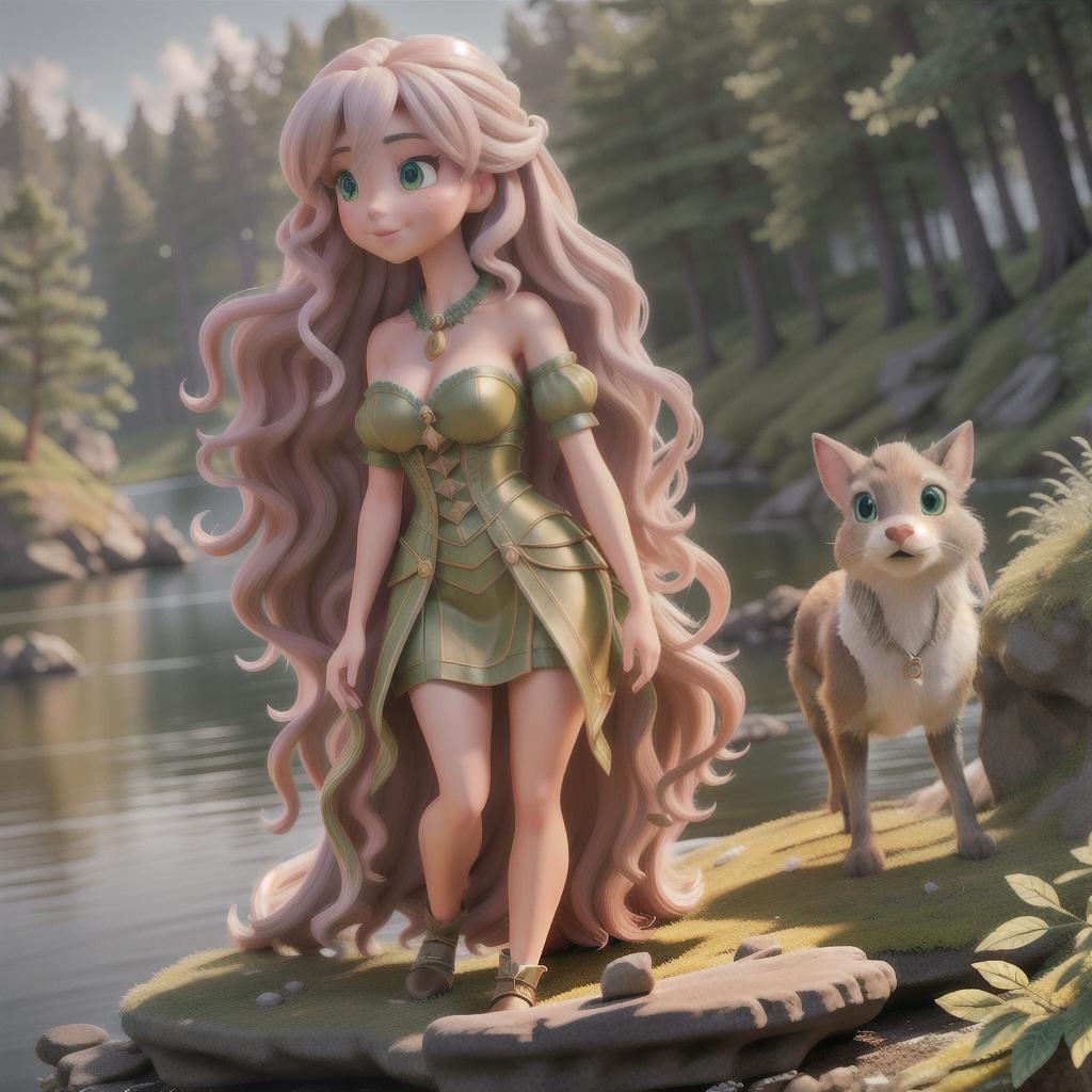  coloring page of a long-haired nymph near a lake hyperrealistic, full body, detailed clothing, highly detailed, cinematic lighting, stunningly beautiful, intricate, sharp focus, f/1. 8, 85mm, (centered image composition), (professionally color graded), ((bright soft diffused light)), volumetric fog, trending on instagram, trending on tumblr, HDR 4K, 8K