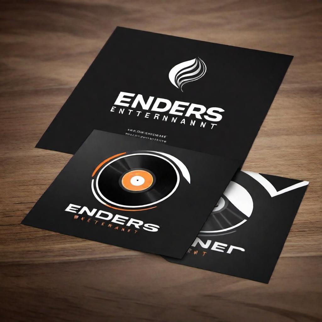  Create a logo for a DJ service called 'Enders Entertainment'. The logo should be stylish and modern, adaptable to various media such as business cards, banners, and digital platforms. It needs to embody a musical and entertaining vibe, perhaps with a sleek representation of DJ equipment like turntables or headphones incorporated into the design. The color scheme should be eye-catching and vibrant, but not too overwhelming, to give a sense of high energy and fun that one would expect from an entertainment service. The text 'Enders Entertainment' should be easy to read and prominently featured within the design. hyperrealistic, full body, detailed clothing, highly detailed, cinematic lighting, stunningly beautiful, intricate, sharp focus, f/1. 8, 85mm, (centered image composition), (professionally color graded), ((bright soft diffused light)), volumetric fog, trending on instagram, trending on tumblr, HDR 4K, 8K