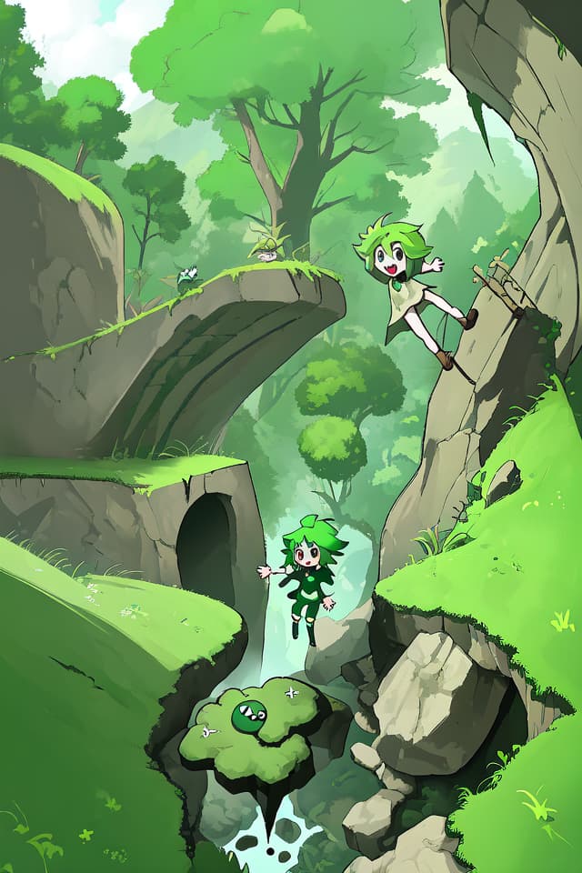  Green hair character that falls into a pitfall, shouting