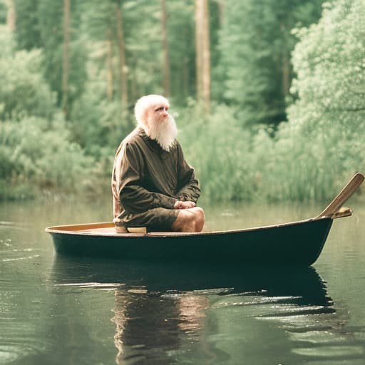 analog style An tall older man alone trolling in a boat on swampy waters