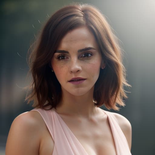  (nude Emma Watson), (full heigtht), (dark hair), (bokeh effect, (high resolution, perfect, sharp, 8k), (light pink background) (ultra high resolution, 4k:1.1) hyperrealistic, full body, detailed clothing, highly detailed, cinematic lighting, stunningly beautiful, intricate, sharp focus, f/1. 8, 85mm, (centered image composition), (professionally color graded), ((bright soft diffused light)), volumetric fog, trending on instagram, trending on tumblr, HDR 4K, 8K