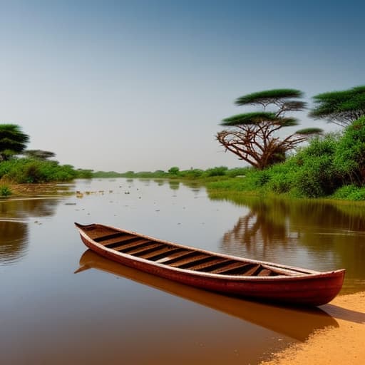  an African river and boat