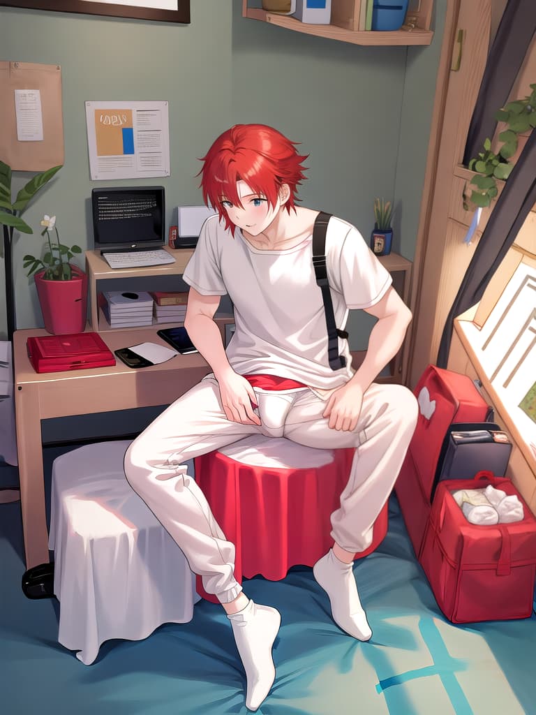  Red haired boy changing his boyfriend's diaper