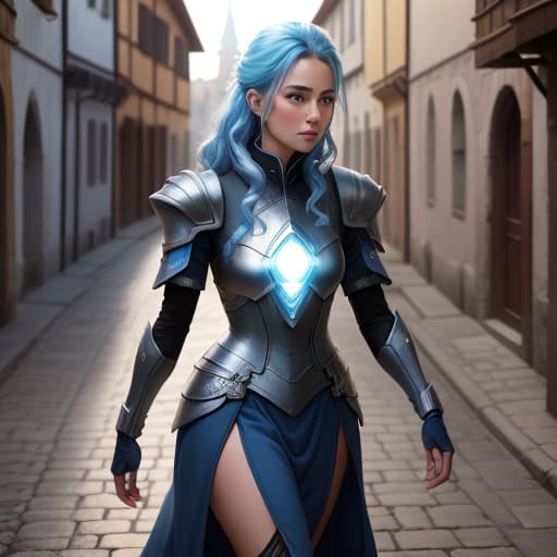  An alien female of glowing blue energy , walking into the middle ages town,, hyperrealistic, high quality, highly detailed, perfect lighting, intricate, sharp focus, f/1. 8, 85mm, (centered image composition), (professionally color graded), ((bright soft diffused light)), trending on instagram, HDR 4K, 8K