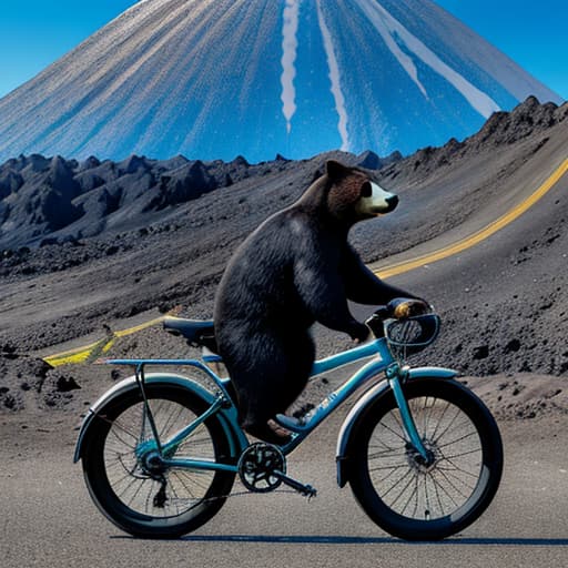  a bear in a bike inside a volcano ，