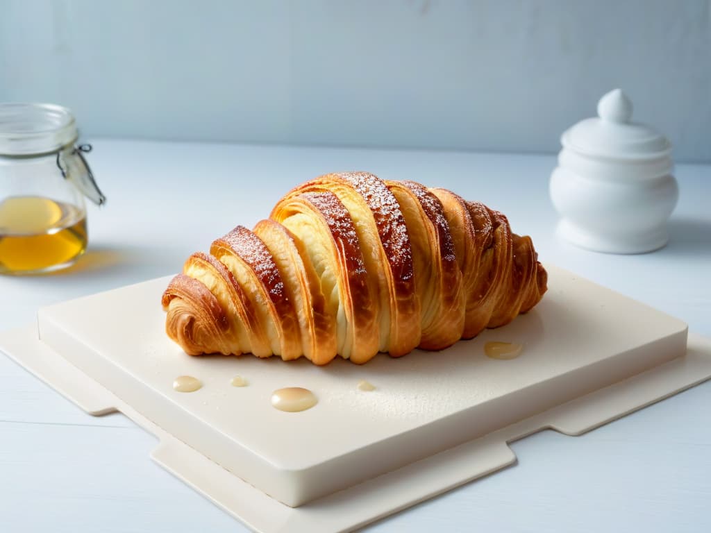  A closeup, ultradetailed image of a perfectly goldenbrown glutenfree croissant, freshly baked and glistening with a light honey glaze. The flaky layers are visible, showcasing the expertise and precision required in glutenfree baking. hyperrealistic, full body, detailed clothing, highly detailed, cinematic lighting, stunningly beautiful, intricate, sharp focus, f/1. 8, 85mm, (centered image composition), (professionally color graded), ((bright soft diffused light)), volumetric fog, trending on instagram, trending on tumblr, HDR 4K, 8K