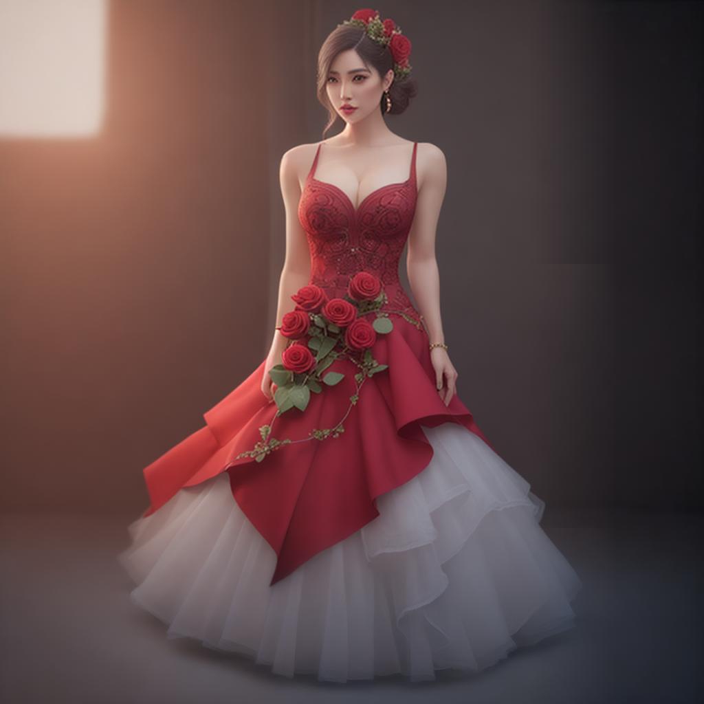  red Rose 🌹 hyperrealistic, full body, detailed clothing, highly detailed, cinematic lighting, stunningly beautiful, intricate, sharp focus, f/1. 8, 85mm, (centered image composition), (professionally color graded), ((bright soft diffused light)), volumetric fog, trending on instagram, trending on tumblr, HDR 4K, 8K
